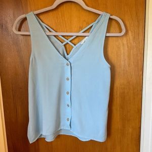 Hippie Rose Blue Criss Cross Back Button Front Sheer Tank Sz S - READ